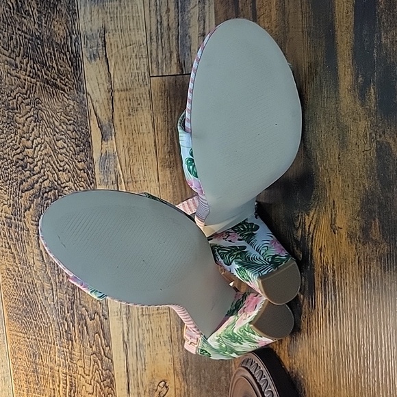 New, Wedge, Floral & Pink Stripe Print, Sandals, Size US 10 - Picture 6 of 8